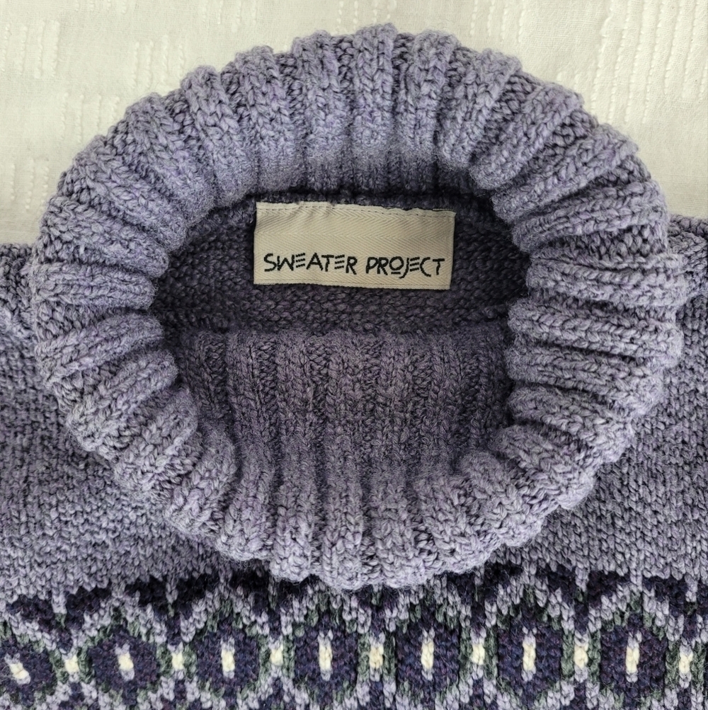 Sweater Project purple lavender ivory ski sweater turtleneck cozy hygge sport M - Picture 4 of 10